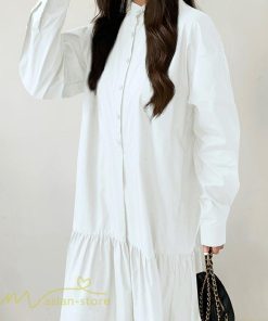 マキシ | シャツワンピース モックネック レディース 無地 長袖 切り替え Aラインワンピース 20代30代 フリーサイズ 春 ゆるワンピース コーデ 40代50代 秋 体型カバー