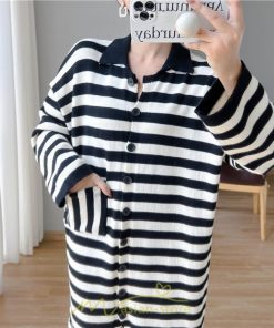 ニットワンピース | ワンピース 秋 秋服 レディース ニット ロングワンピース ロング 長袖 大きいサイズ ゆったり ボーダー柄 スリット お出かけ 部屋着 休日 韓国風 カジュアル