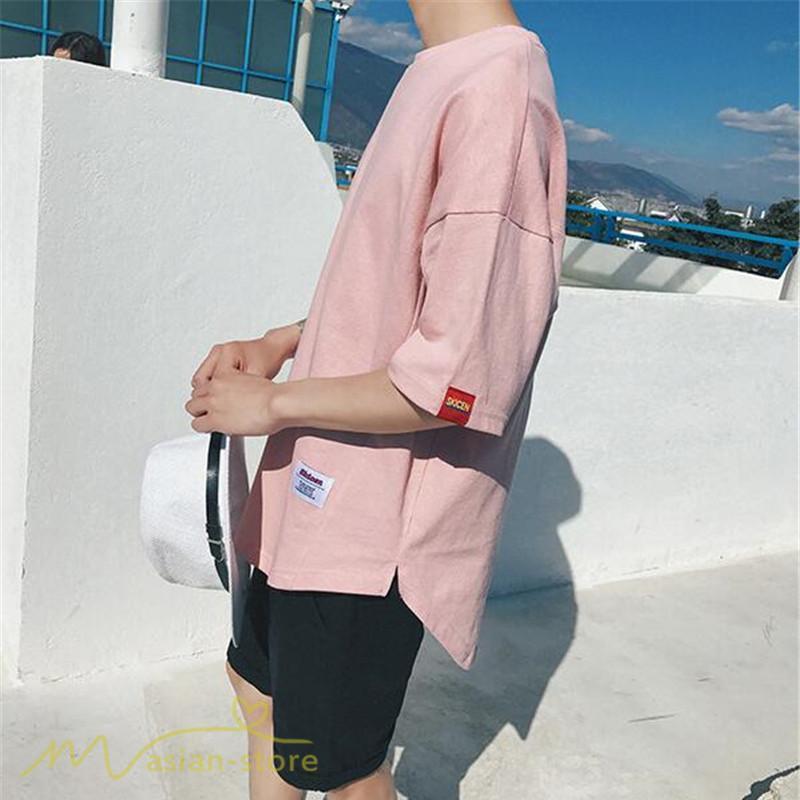 tシャツ・カットソー | Tシャツ カットソー 男女兼用 シンプル ゆったり 夏新作 サマー トップス レディース メンズ クルーネック おしゃれ 4色 黒 ピンク 白 カーキ 大きいサイズ