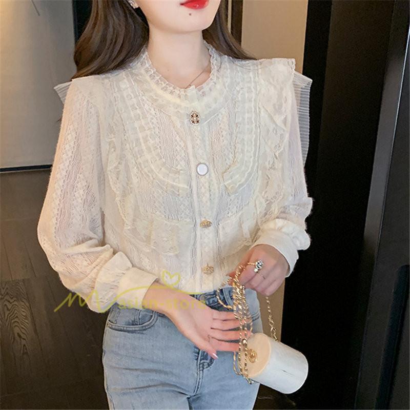 シャツ・ブラウス | ブラウス レディース きれいめ 春秋 40代 30代 長袖 カジュアルブラウス 可愛い おしゃれ 韓国風 通勤 着回し お出かけ エレガント 着痩せ 上品 レースシャツ