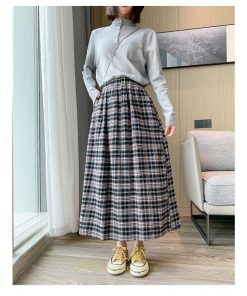 スカート | チェックロングウエストゴム チェック柄 大人 ハイウエスト Aライン30代40代50代 通学通勤 可愛い スカート ゆったり