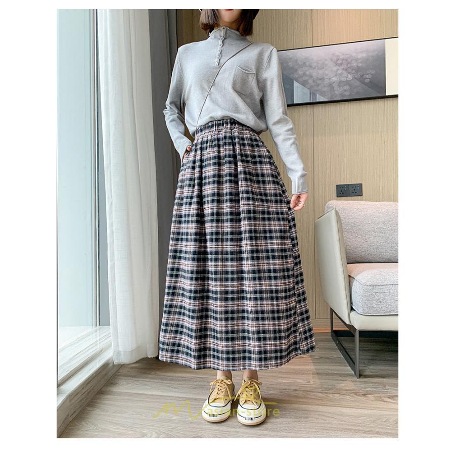 スカート | チェックロングウエストゴム チェック柄 大人 ハイウエスト Aライン30代40代50代 通学通勤 可愛い スカート ゆったり