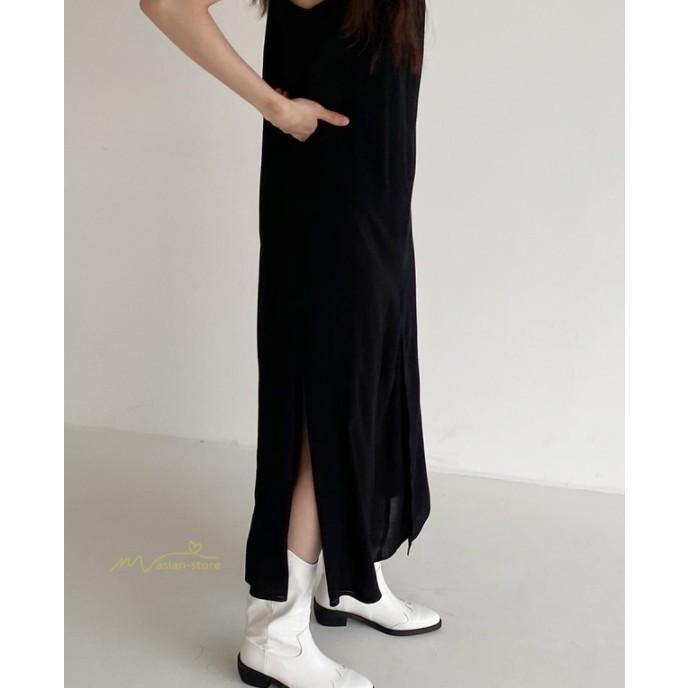 ノースリーブ | ワンピース マキシワンピース マキシワンピ マキシ ロングワンピース ワンピ スリット シンプル 無地 春夏 フレアワンピース ゆったり