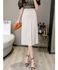 スカート | タイトボタン 膝下 ミディアム丈 ミモレ丈 キレイめ プリーツ通勤通学 ビジネス OL オフィス 春夏秋 2022新作 20代30代40代 着回し 無地人気