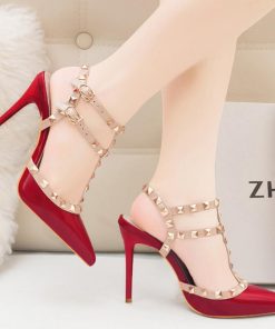 サンダル | ハイヒール キャバパンプス レディース パーティー アンクルストラップ結婚式靴 スタッズpumpsポインテッドトゥ サンダルパンプス