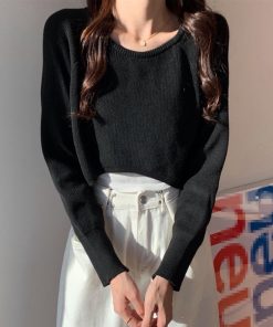 ニット・セーター | リブニットトップス ショート へそ出し