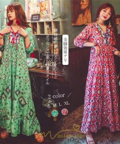 マキシ | ワンピース 個性的 ロングワンピース マキシワンピース エスニック 幾何学柄 リゾート ワンピ カジュアル 春夏 20代30代40代50代 ゆったり 大人 体型カバー