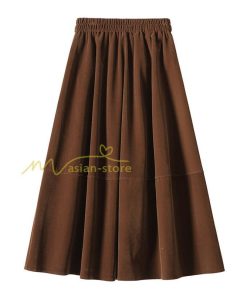 スカート | ロングミモレ丈 Aラインフレアビロードウエストゴム ハイウエスト 秋冬 無地 ゆったり 大人 通学通勤 エレガント