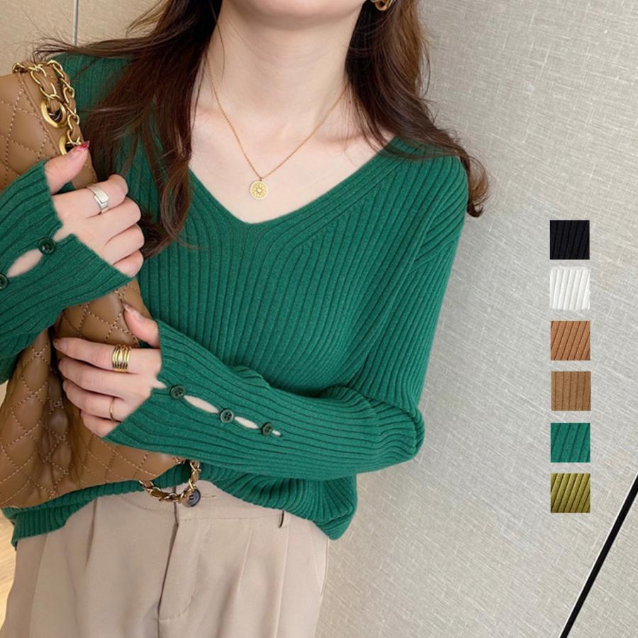 ニット・セーター | リブニットトップス レディースニットソー