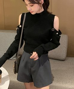 ニット・セーター | レディース カジュアル 肩開き オフショルダーニット トップス 肩出し ニットセーター プルオーバー 長袖 ショット丈