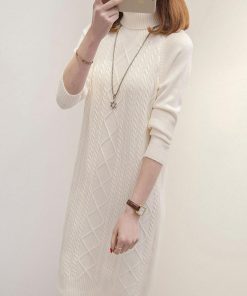 ワンピース | ロング長袖 レディース ケーブルニット タートルネック 厚手 ざっくり ニット