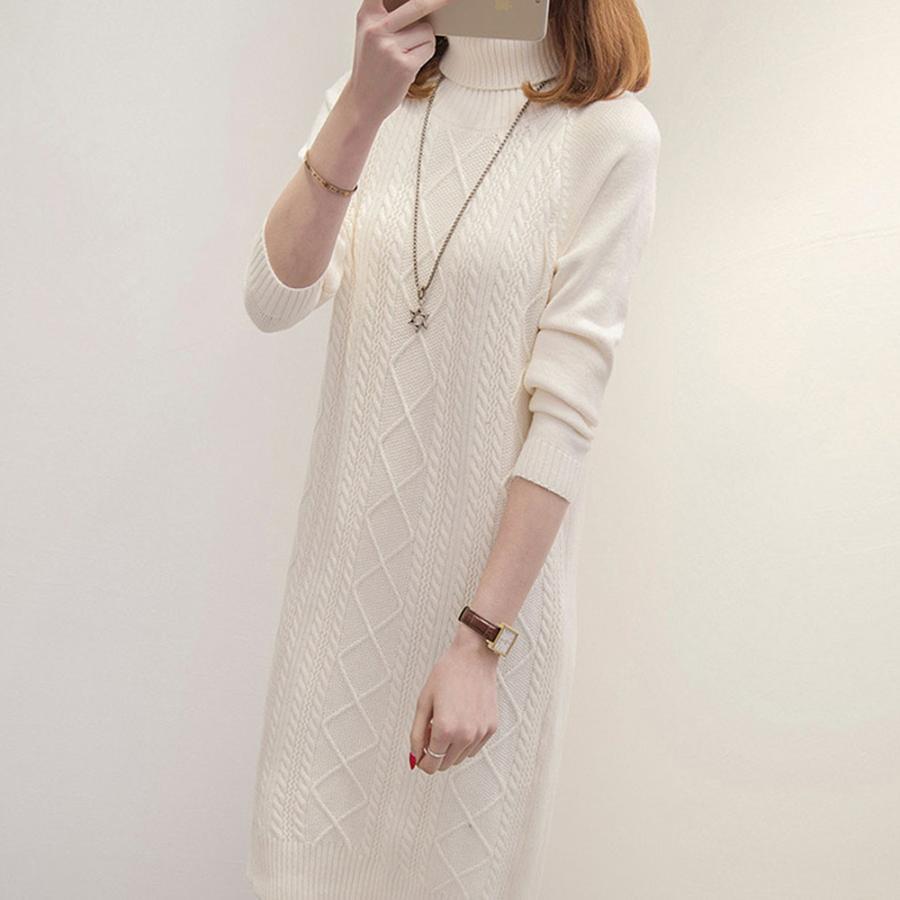 ワンピース | ロング長袖 レディース ケーブルニット タートルネック 厚手 ざっくり ニット
