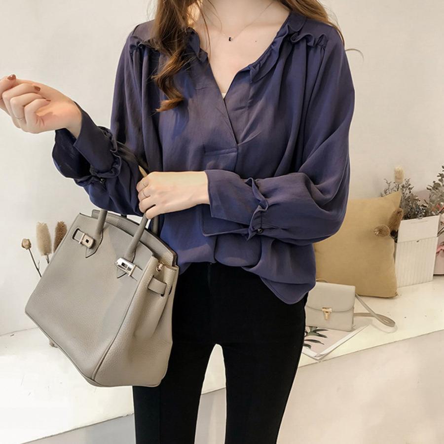 シャツ・ブラウス | 大人 夏 トップス ブラウス オフィス シャツブラウス 長袖 春 フォーマル おしゃれ Vネックブラウス ゆったり レディース