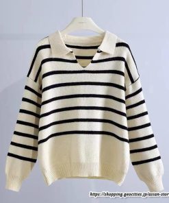 ニット・セーター | ニット カットソー セーター レディース トップス 秋冬 春 長袖 ニットセーター ボーダー ポロカラー プルオーバー 春秋 柔らかい 通学 ニットトップス 通勤