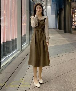 ミディアム | ワンピース 春 秋 ハイウエスト レディース 長袖 Aラインワンピース 通勤 通学 お出かけ 大人 上品 長袖ワンピース 通学 シンプル 通勤 切り替え 無地 大人