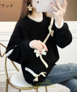 パーカー | トレーナー レディース プルオーバー クルーネック 長袖 レース トップス Tシャツ スウェット ゆったり 蝶結び カジュアル 20代30代40代50代