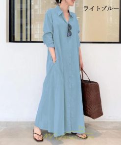 マキシ | ワンピース レディース 春 秋 長袖 ロングワンピース スカート マキシ丈 秋冬 通勤着 可愛い ゆったり 体型カバー カジュアル 綿麻 50代 40代 30代 20代