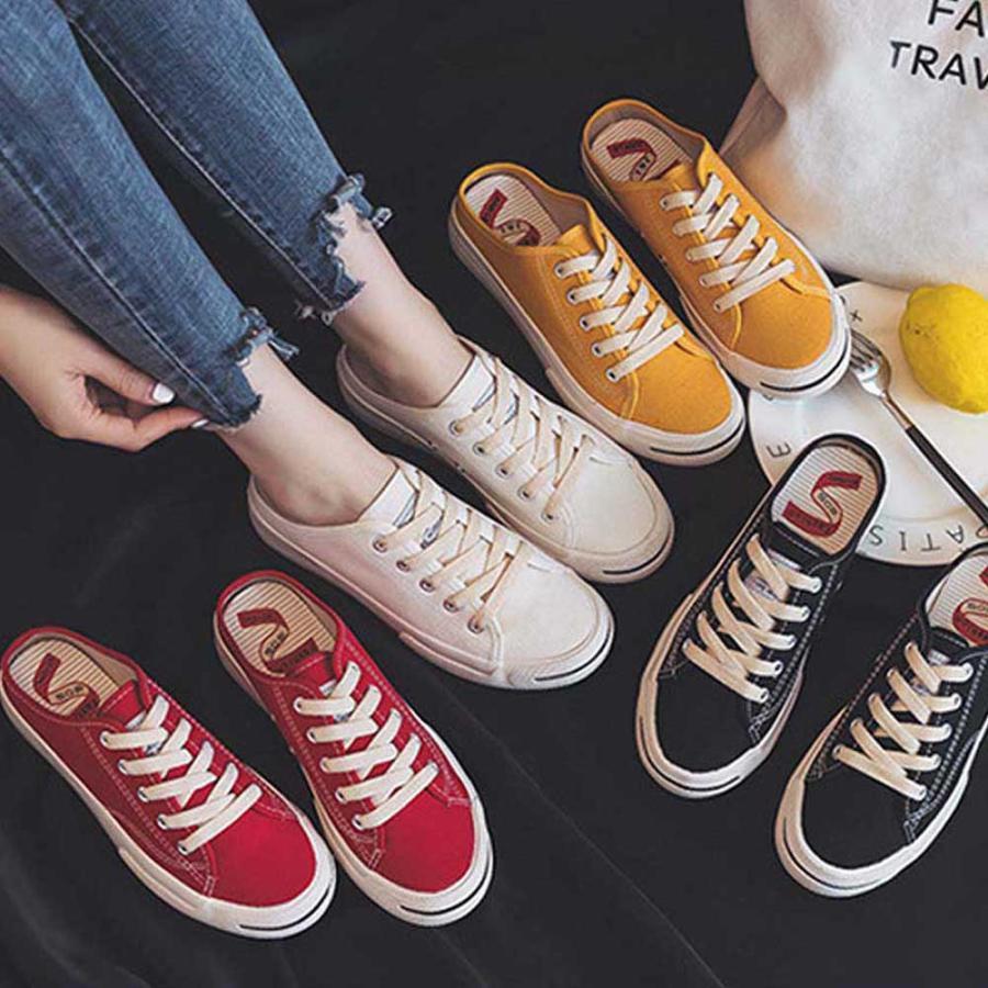 シューズ | スニーカー キャンバス 歩きやすい スリッポン かかとなし ローカット レディース スニーカー 春夏 美脚 スニーカー