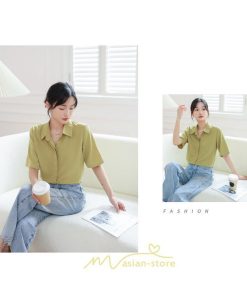 シャツ・ブラウス | ブラウス シャツ オフィス レディース 白 緑 半袖 ビジネス カジュアル 制服 事務服 コスプレ シフォン 柔らかい 華奢見え ファッション 2022新作 開襟 通勤 OL
