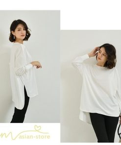 ｔシャツ・カットソー | Tシャツ 長袖 無地 着痩せ カットソー 長袖Tシャツ 無地 丸首 カジュアル 40代 50代 着回し 秋コーデ ゆったり 30代 フリーサイズ 20代 シンプル トップス