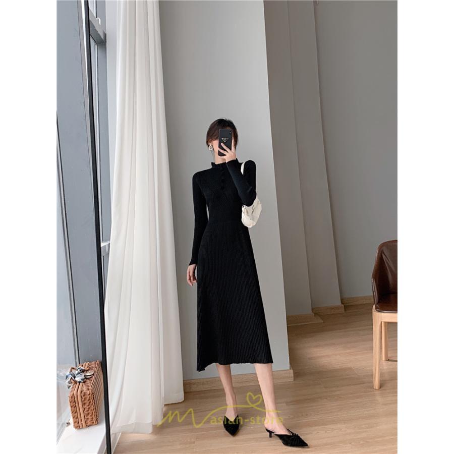 ニットワンピース | レディース 冬 きれいめ ロング おしゃれ 秋冬 長袖 送料無料 可愛い 着痩せ Aライン 20代30代40代50代 韓国風 ハイネック
