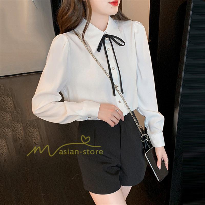 シャツ・ブラウス | ブラウス レディース きれいめ 40代 春夏秋新作 オシャレブラウス リボンネック 長袖トップス 大人 通勤OL 韓国ファッション ゆったり 50代 通学 シャツ30代