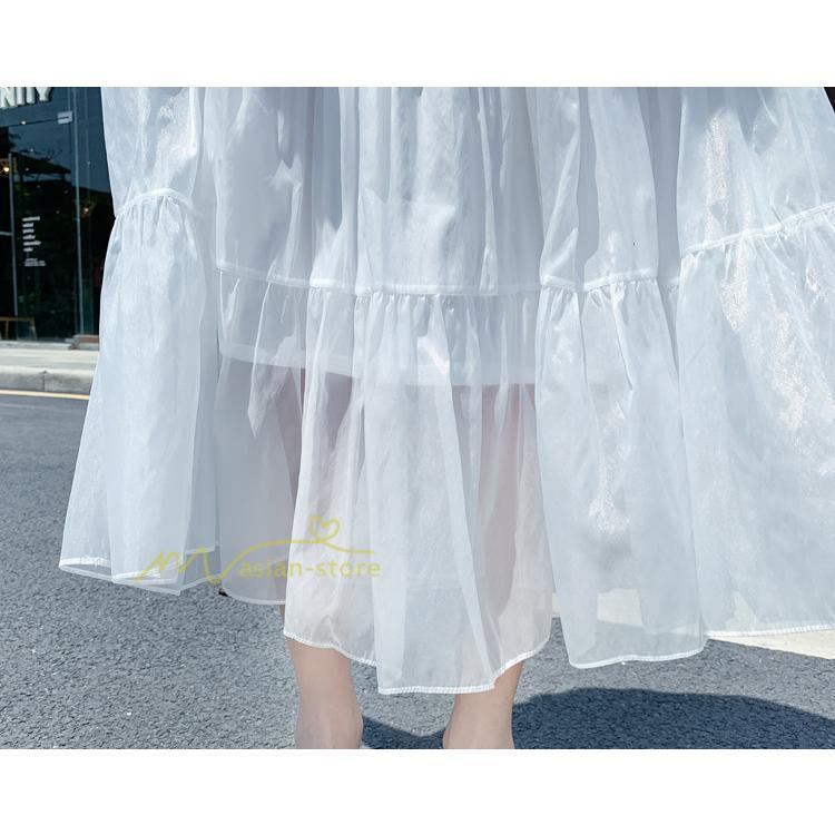 スカート | レディース チュール春夏 コーデ ウエストゴム ロングフレア着痩せ 通勤 カジュアル ドッキング プリーツ通学