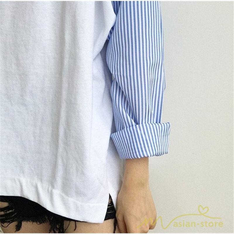 tシャツ・カットソー | Tシャツ レディース カットソー 長袖 シャツ 切り替え 可愛い スリット 体型カバー 夏服 春物 秋物 20代30代40代 トップス 黒 白 シンプル 学生 大人 女の子