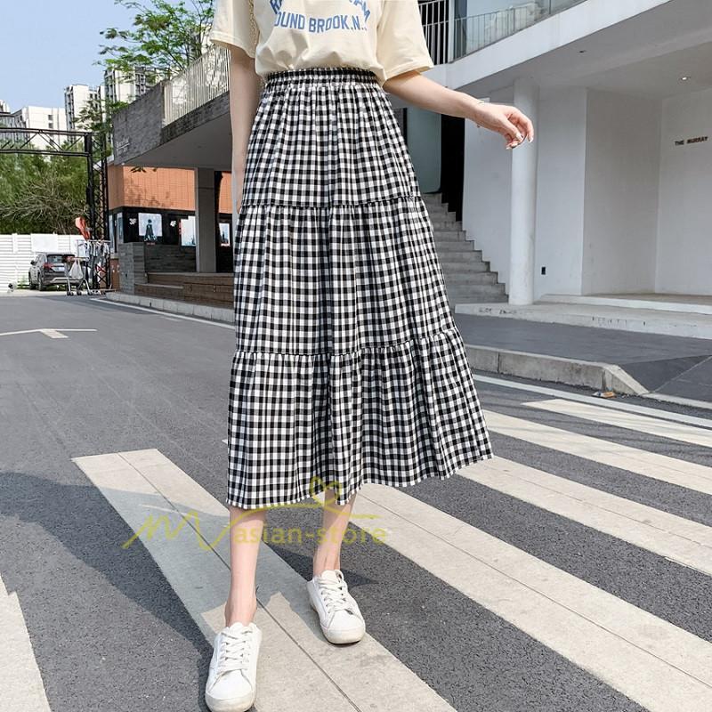 スカート | チェック柄 ロング丈 フレア ボトムス レディース おすすめ おしゃれ ブラック フリーサイズ カジュアル お出かけ 通勤通学 着痩せ 20代30代40代50代