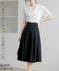 スカート | 膝丈 フレアレディース 春 夏 春夏 黒 シンプル ひざ丈 無地 ミモレ丈 秋 お出かけ リクルート 面接 通勤 就活 高級感 OL 上品　 オフィス