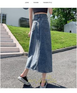 スカート | フロントスリット入れデニム秋物 レディース ロング丈 ハイウエスト タイトAライン美ライン 通学通勤 フェミニン 大人 おしゃれ