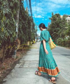 マキシ | 夏ワンピース ロングワンピース 五分袖 フレアワンピース 落ち感 涼しい 大人 30代40代 お呼ばれワンピース 旅行 花柄 プリント ビーチ 腰調節 50代