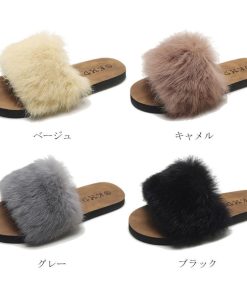 サンダル | ファーレディースミュール ぺたんこ スリッパ 韓国