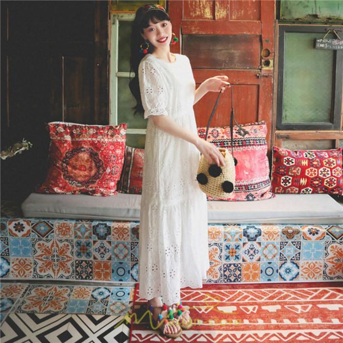 マキシ | ワンピース 夏 レース 半袖 ロングワンピ ワンピ ロング丈ワンピース ロングワンピース 無地 可愛い ナチュラル きれいめ 外出 大人 お出かけ かわいい 着痩せ