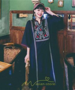 マキシ | 七分袖 ワンピース 綿麻ワンピース ロングワンピース レディース 夏秋 Aライン ゆったり 体型カバー おしゃれ きれいめ 休み 旅行 お出かけ 上品 刺繍 リゾート