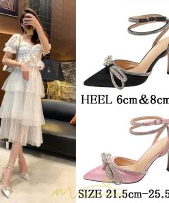 パンプス | ハイヒール パーティー ストラップ サンダル 蝶結び 人工水晶 きらきら 6cm8cmヒール 結婚式 ヒール 長時間 夏 華奢魅せ 美脚 靴 疲れない