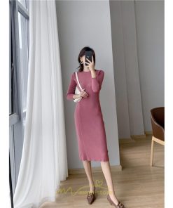 ニットワンピース | タイト ワンピース ニット レディース 秋冬 ワンピース 結婚式 ミモレ丈 ロング丈 着痩せ 通勤 上品 オフィス 高級感 おしゃれ 暖か