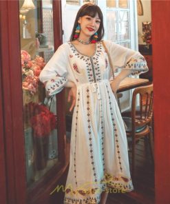 マキシ | 七分袖ワンピース Vネック ロング丈ワンピース エスニック ボヘミアン レディース 夏秋 綿麻 きれいめ フォーマル キレイめ 上品 ゆったり 大人 体型カバー