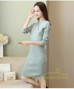 在庫ある | 短納期ニットワンピース 膝丈ワンピース タイトワンピース 長袖 インナー カットソー Vネック エレガント 着痩せ シルエット ビジネスオフィスフォーマル