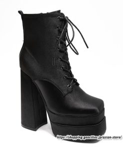 ショートブーツ | 大きいサイズ26.5cm レディース 厚底ブーツ 上品 ブーツ 秋冬 春 チャンキーヒール ハイヒール 太ヒール レースアップ コス スクエアトゥ