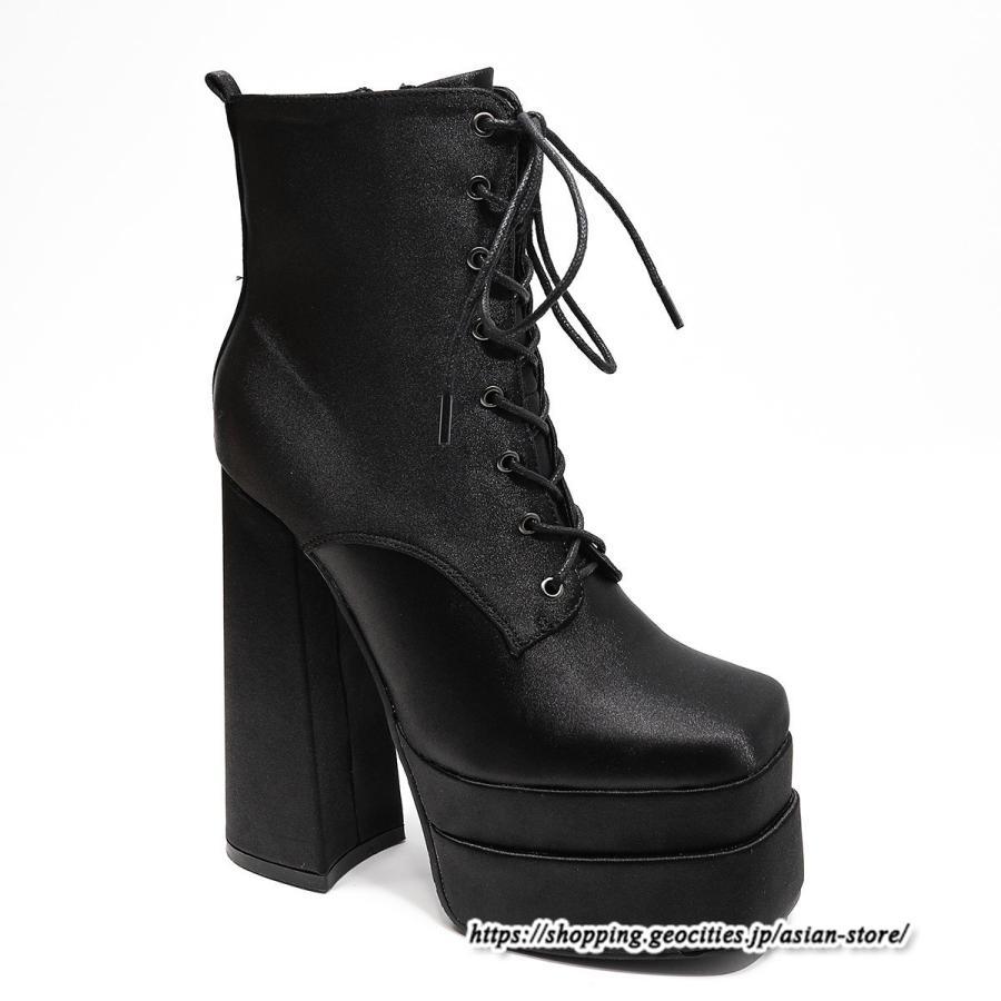 ショートブーツ | 大きいサイズ26.5cm レディース 厚底ブーツ 上品 ブーツ 秋冬 春 チャンキーヒール ハイヒール 太ヒール レースアップ コス スクエアトゥ
