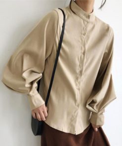 シャツ・ブラウス | フォーマル バルーン袖 スタンドカラー 無地 長袖チュニックシャツ おしゃれ 着やせ ハンドカラー レディース ブラウス トップス