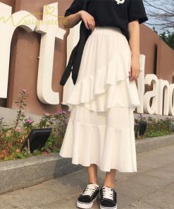 スカート | Aライン フレア裾 不規則アシンメトリー シフォン 韓国風 ティアード フリーサイズ 2020夏コーデ プリーツフレア ウエストゴム ハイウエスト