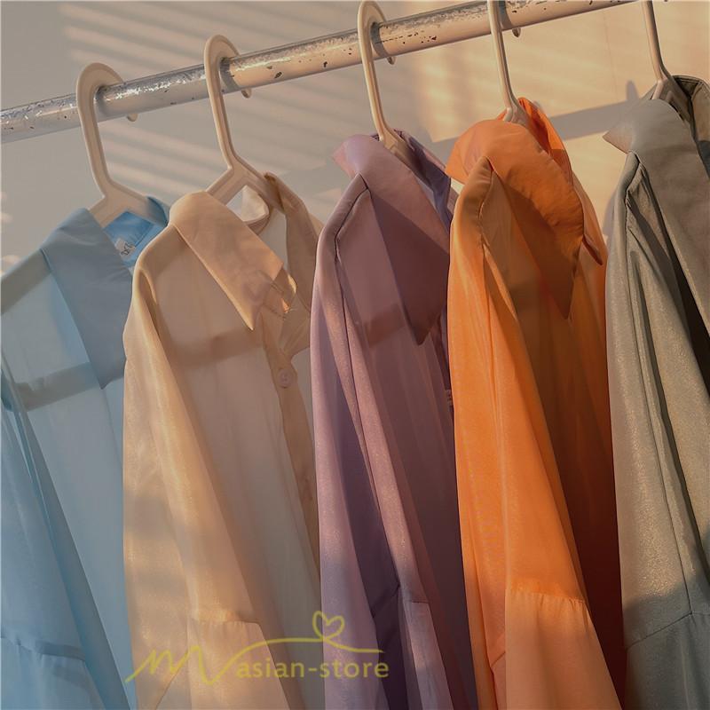 カーディガン | UVカット 接触冷感 シャツ レディース サマーシフォン 透け感 冷房対策 涼感 ひんやり 薄手 シンプル トップス 長袖 体型カバー