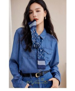 シャツ・ブラウス | デニムシャツ シャツ トップス レディース ブラウス 着痩せ デニム カジュアル エレガント 通勤 通学 オシャレ キレイめ 2022 上品 ナチュラル 秋服 可愛い