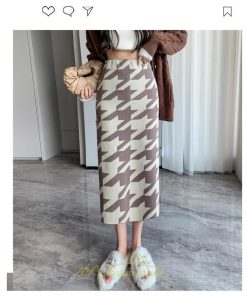 スカート | ロング 春秋冬 レディース ミモレ丈 ウエストゴム ハイウエスト Aライン 無地 きれいめ 大人 千鳥格柄 高見え 人気 SNS映え かっこいい 個性的