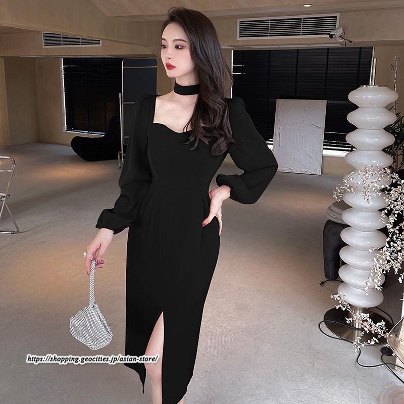 タイト | セクシーワンピース 二次会ワンピース 上品 高級感 ワンピース 長袖 タイトワンピース スリム 美ライン スリット お呼ばれワンピース 結婚式 オフィス 通勤