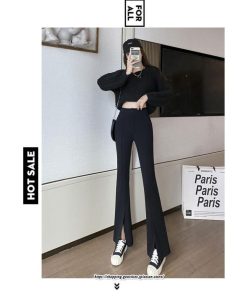 チノ・テーパード・ジョガー・スキニーパン | フレアパンツ レディース ハイウエスト センターシーム 韓国ファッション オフィス カジュアル 通勤 シンプル デイリー 春 秋 韓国 送料無料 冬 スリット
