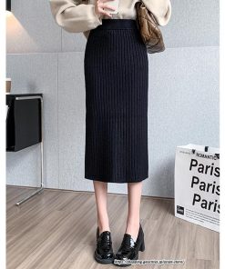 スカート | ニットストレッチレディース 秋冬 ロング丈 ミモレ丈 後ろスリット入れ タイトウエストゴム スリム リブニット 大人