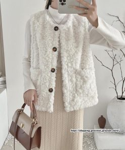 ベスト | ファーレディース 秋冬 ショート丈 アウター ジレ 羽織り 前開き ボタン カーディガン 袖なし コーデ 送料無料 フェイクファー ノーカラー